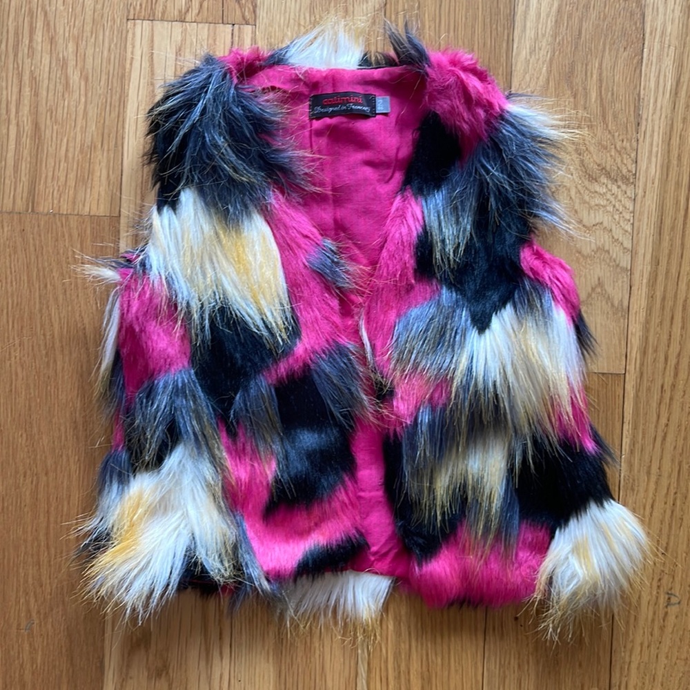 Catimini Kids Open-Front Faux-Fur Vest, Multicolor, Size 2T